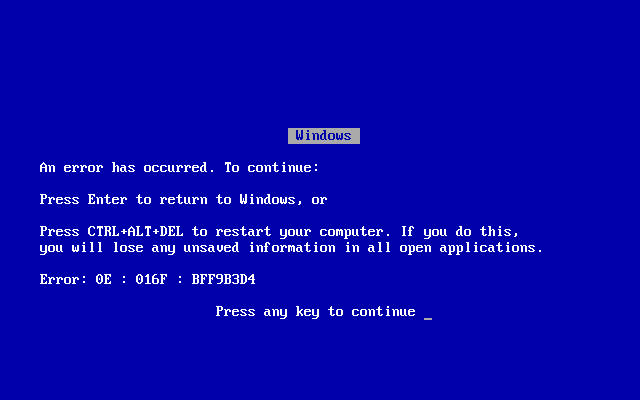 Blue screen error message on Windows XP