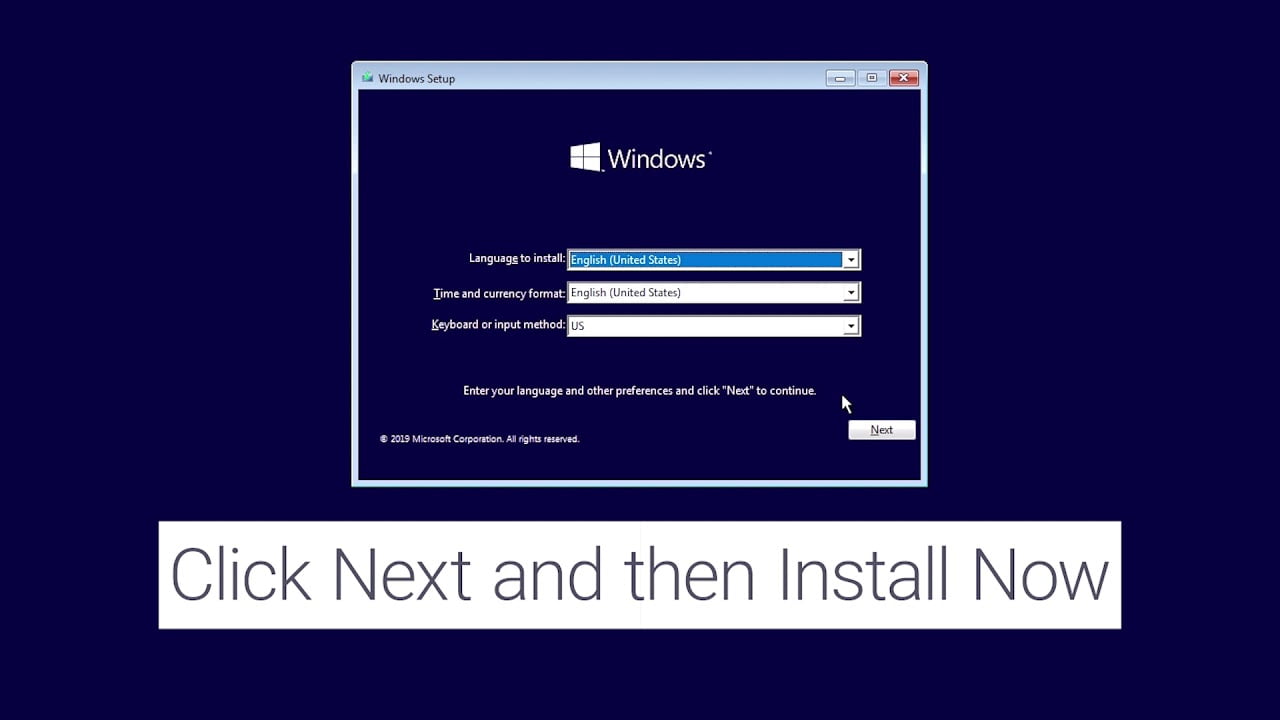 Boot your computer with a Windows installation media.
Choose your language preferences and click on "Next."