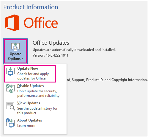 Check for any available updates for Outlook
Download and install the updates