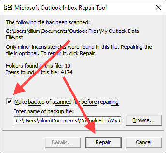Click on "Change" and select "Repair" when prompted.
Follow the on-screen instructions to repair the Outlook data file.