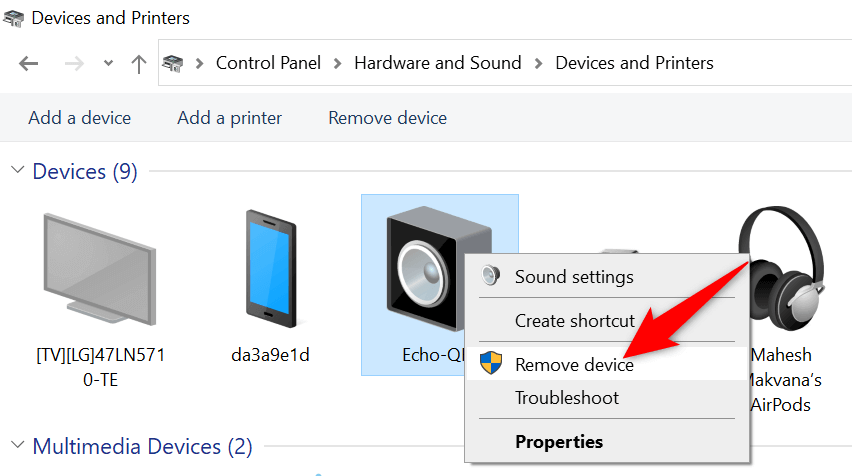 Click on Devices and Printers
Right-click on the Bluetooth device that needs to be removed and select Remove Device