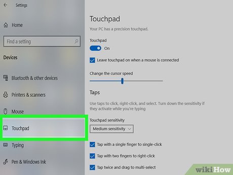 Click on  Devices  and select  Touchpad.  
 Make sure the touchpad is  enabled  and adjust the touchpad settings as needed.
