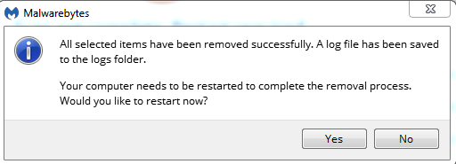 Click on Yes to confirm the removal
Restart the computer to complete the removal process