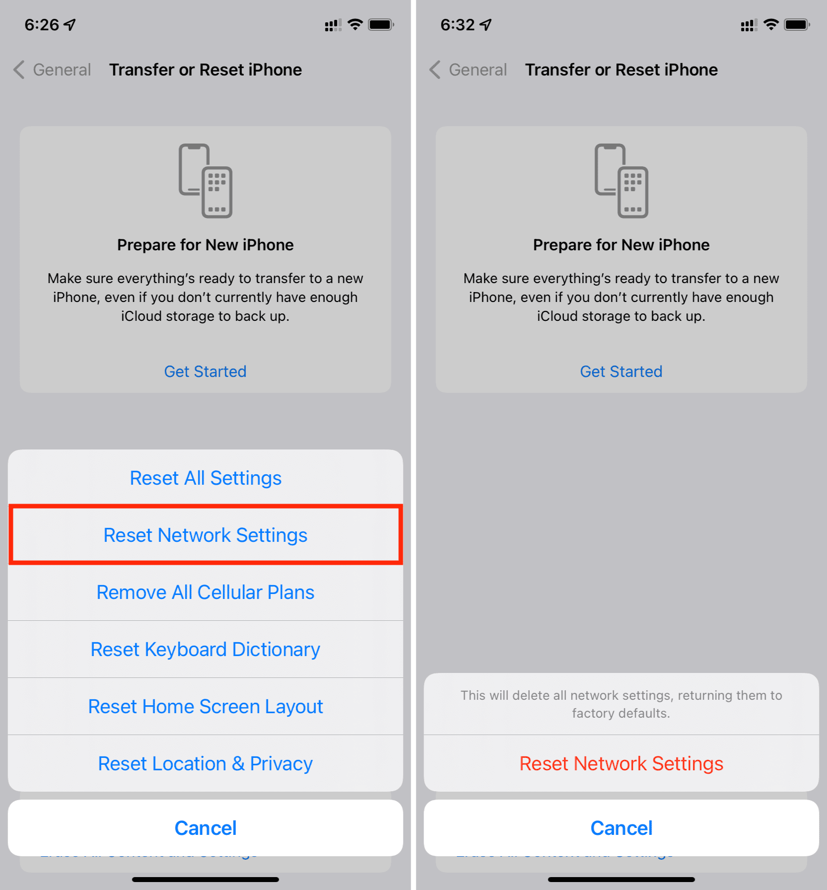 Confirm the reset by tapping on Reset settings or Reset network settings.
Restart your device after the reset is complete.