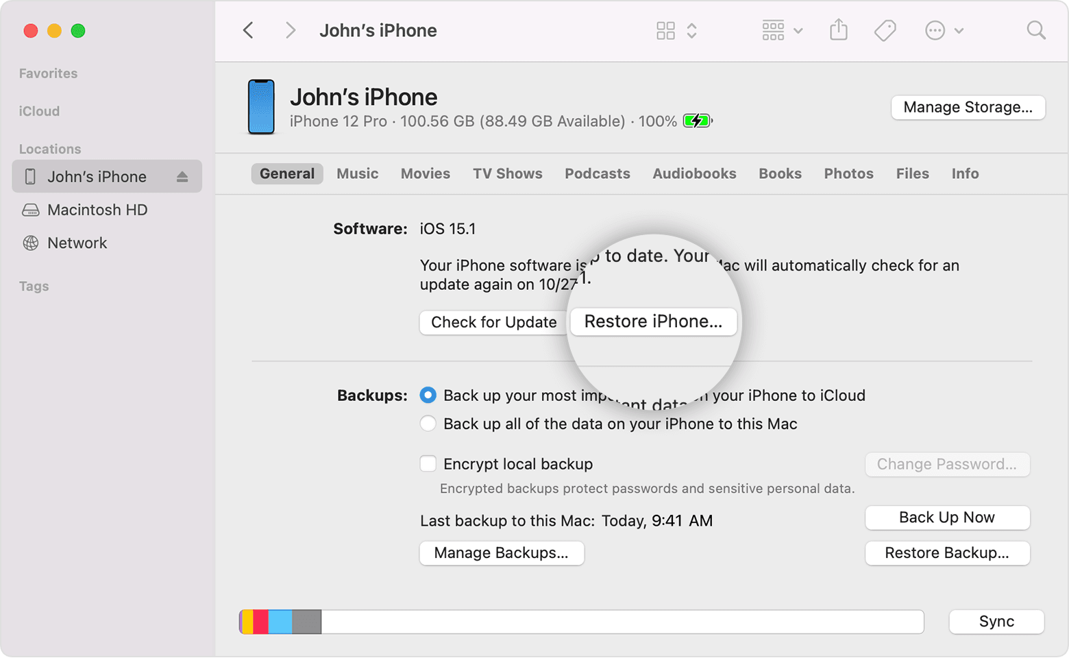 Connect iPhone to computer and open iTunes
Select iPhone and click "Restore iPhone"