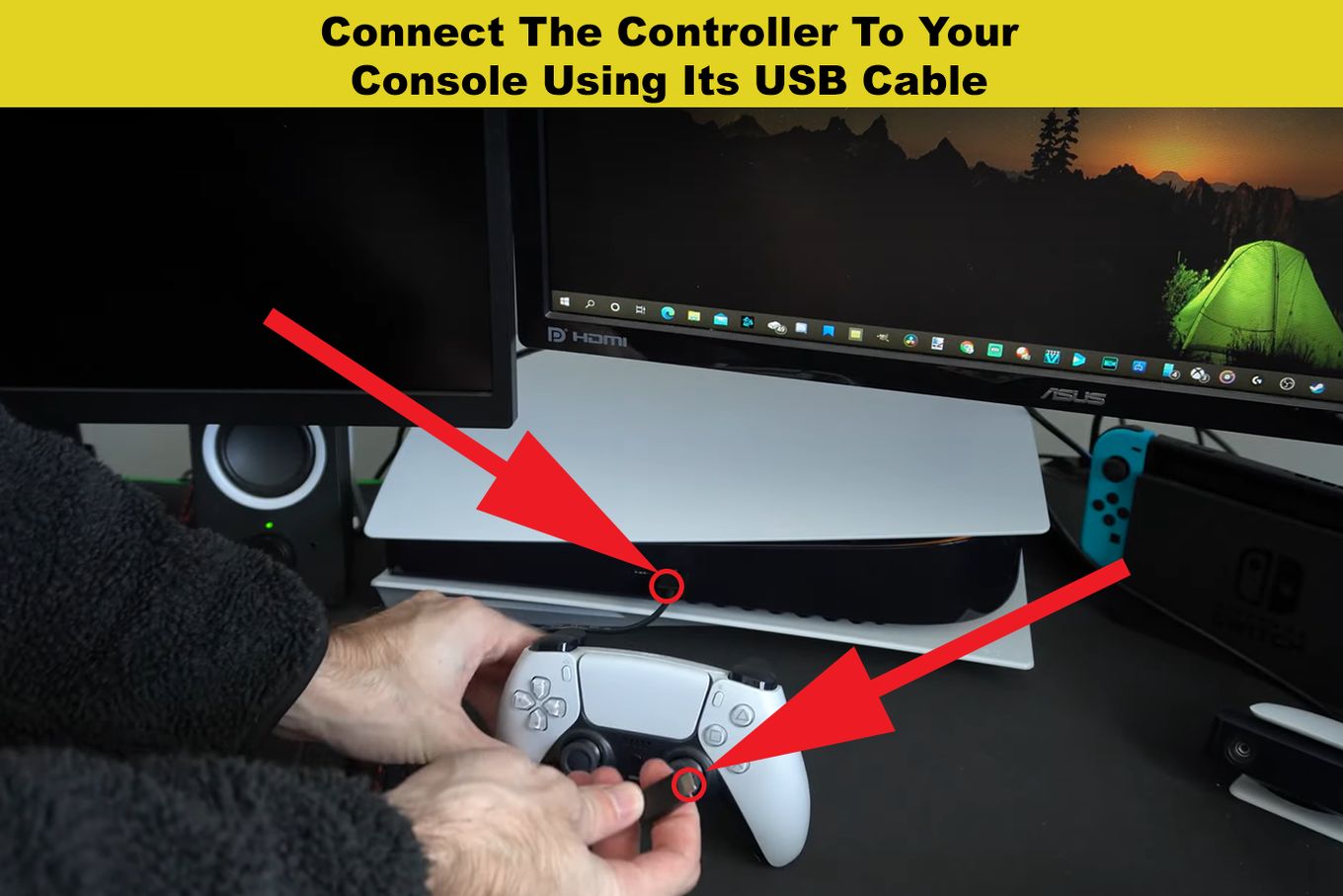Connect the controller to the console using a USB cable.
Go to Settings on the console.