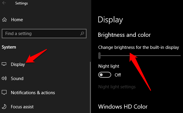 Drag the slider to increase or decrease the brightness level.
Check if the light spot on the screen disappears or improves.