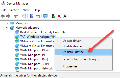 Expand the Network Adapters category
Right-click on your network adapter and select Uninstall