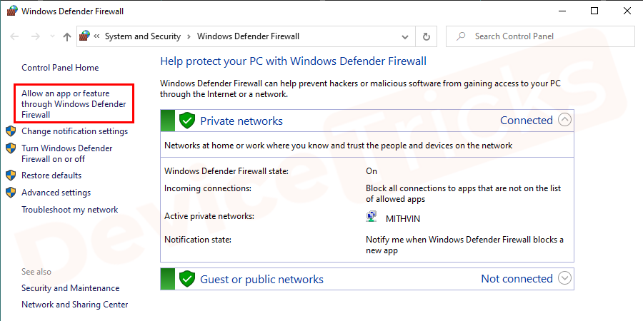 Firewall blocking RPC communication
Open Windows Firewall settings