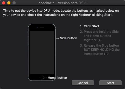 Follow the on-screen instructions to enter DFU mode.
Wait for the jailbreak tool to exploit your device and install Cydia.