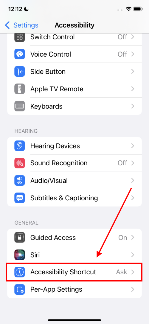 Go to Settings > General > Accessibility on your device
Scroll down to the "Hearing" section and tap "Audio/Visual"