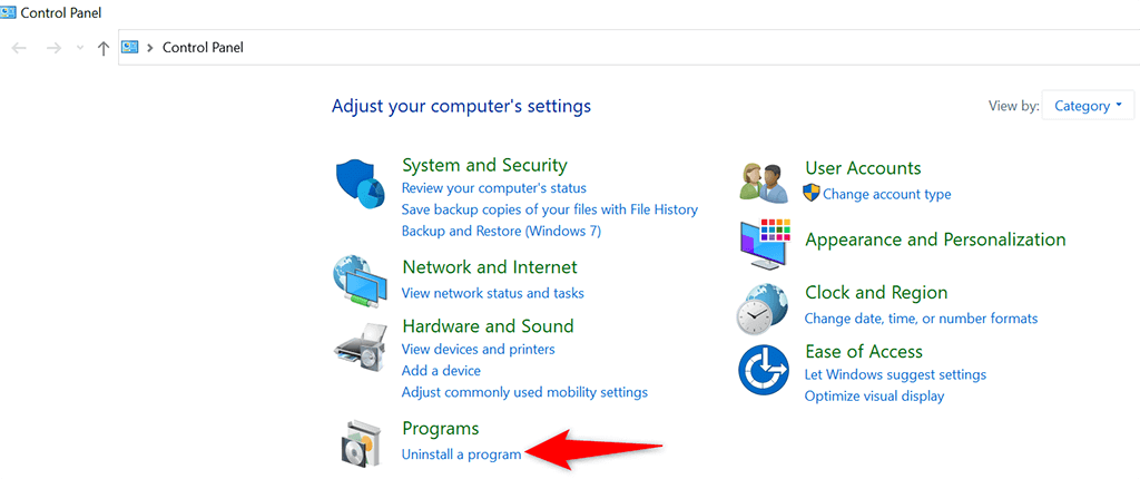 Go to the Control Panel and click "Uninstall a program"
Select the incompatible program and click "Uninstall"