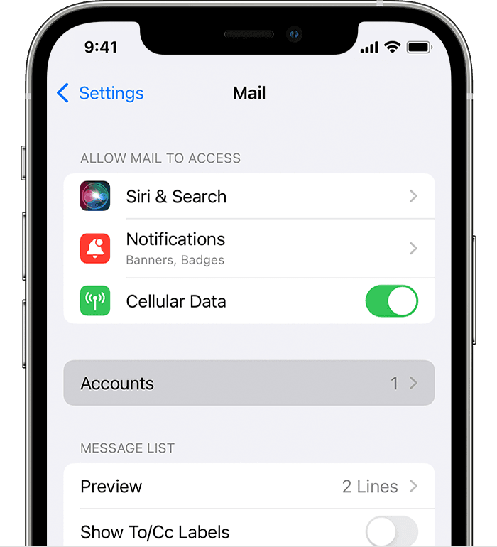 Go to the email app's Settings.
Select your email account.