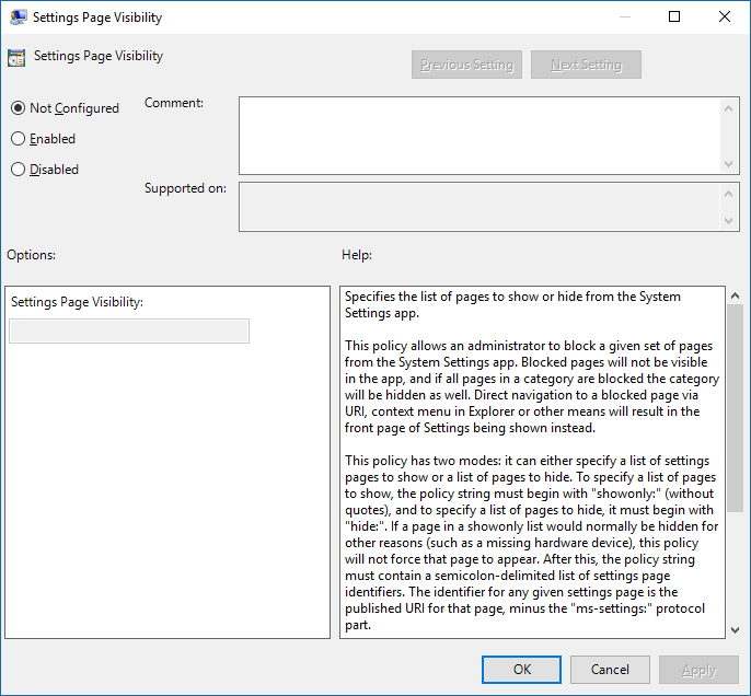Group Policy Configuration interface