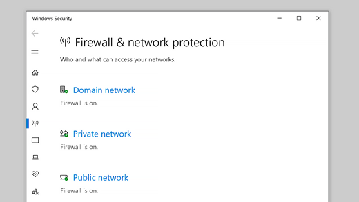 In the Windows Security window, click on Firewall & network protection.
Under the Firewall & network protection section, click on Allow an app through firewall.