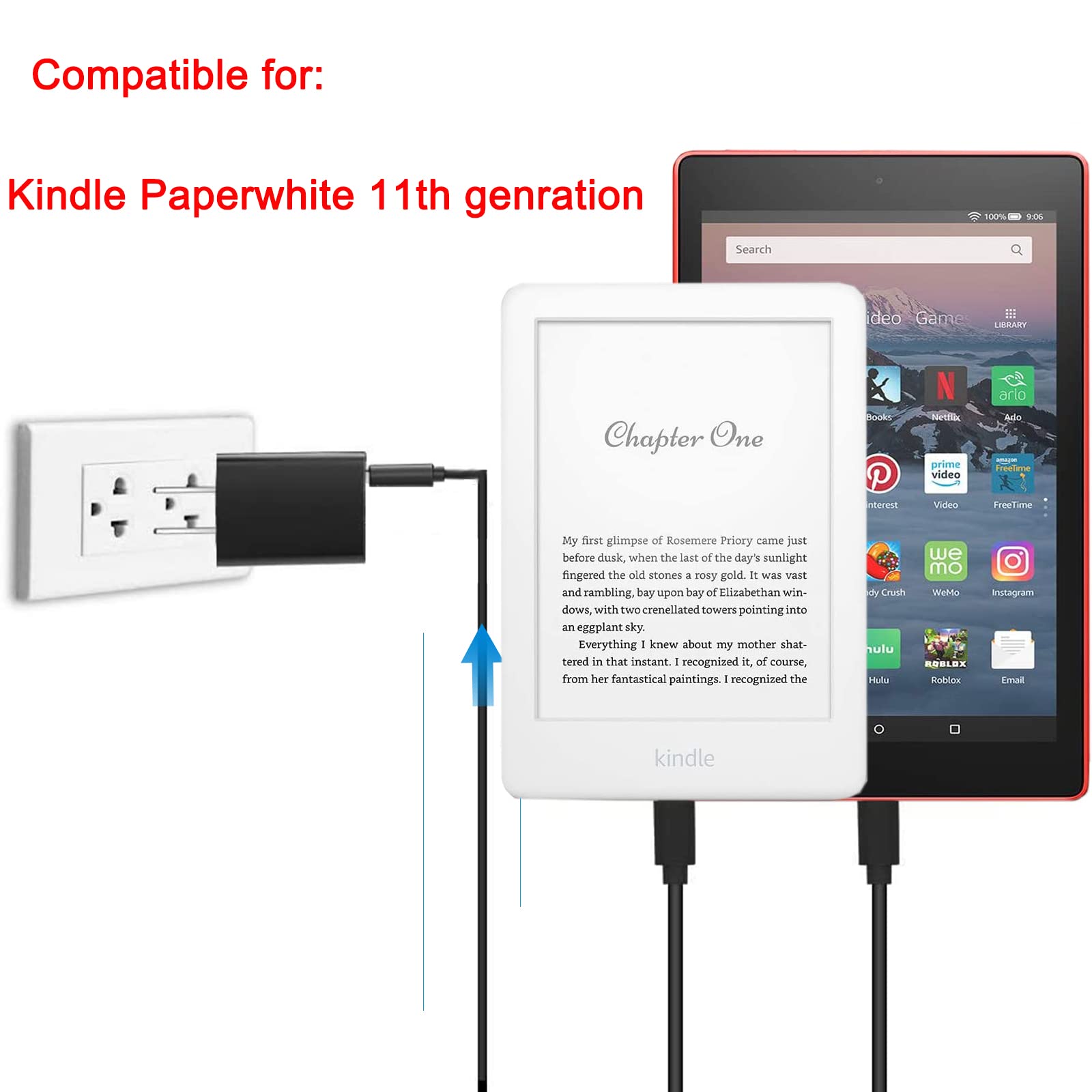 Kindle connected to a laptop via USB cable