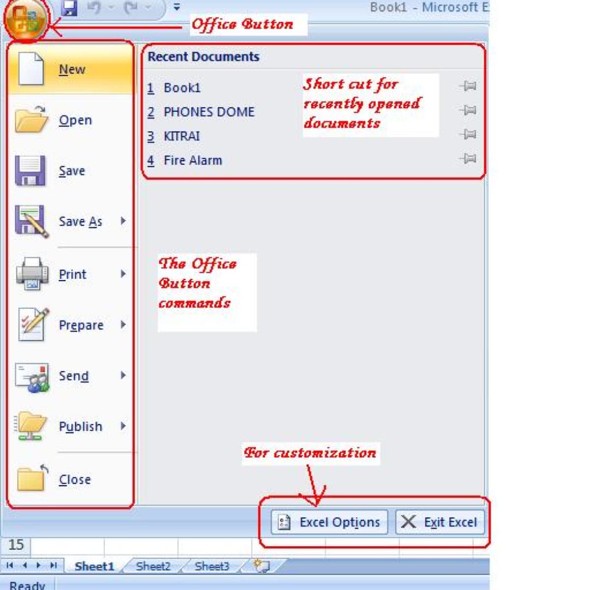 Open any Office 2007 program, such as Word or Excel.
Click on the Office button in the top-left corner of the program window.