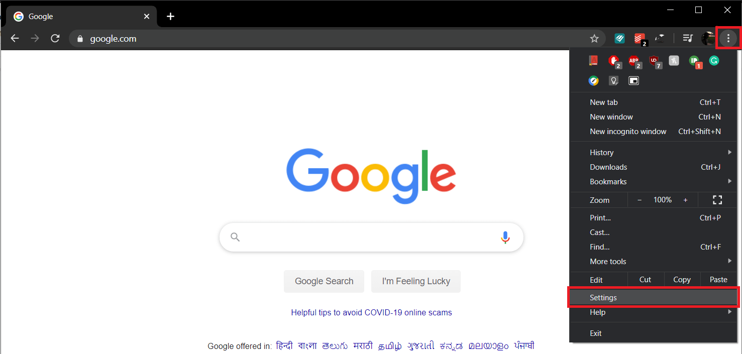 Open Google Chrome.
Click on the three vertical dots in the top right-hand corner.