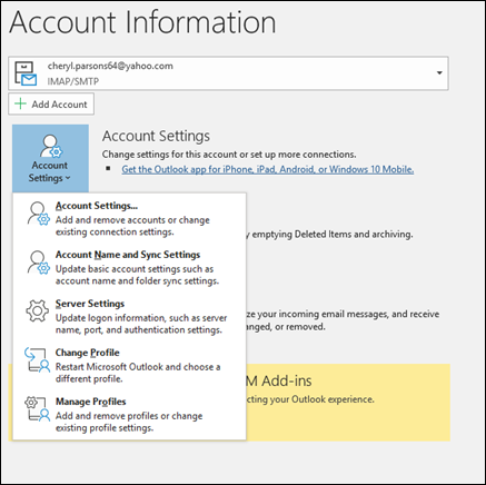 Open Outlook and click on File
Select Account Settings and then click on Account Settings again