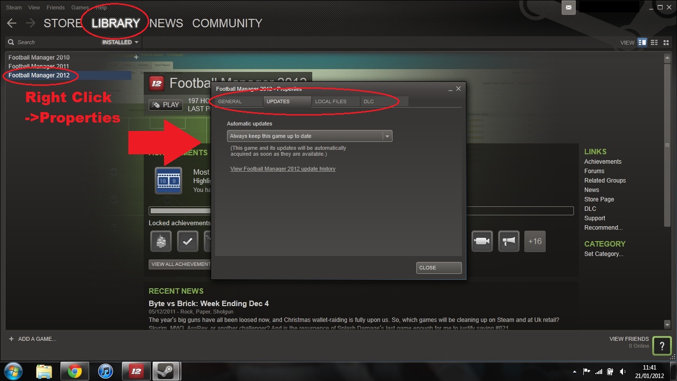 Open Steam and go to the Library tab
Right-click on Alien Isolation and select Properties