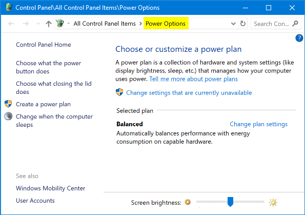 Open the Power Options by pressing Windows key + X and selecting Power Options.
Click on Change plan settings next to the selected power plan.