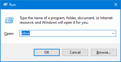 Press Windows key + R to open the Run dialog box.
Type "rstrui" and press Enter to open the System Restore window.