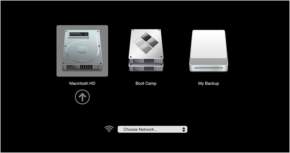 Restart your Mac and hold down the Option key.
Select your startup disk from the list of available disks.