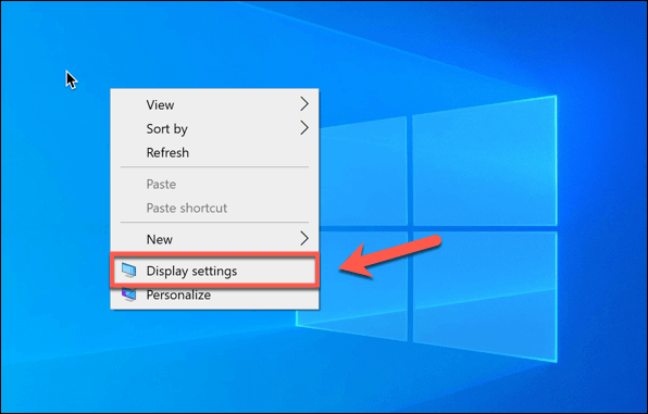 Right-click on the desktop and select "Display Settings" from the menu.
Verify that the correct display is selected under the "Multiple displays" section.