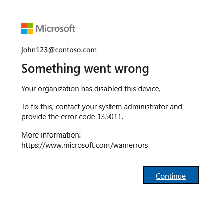Screenshot of the https //aka.ms/remoteconnect error message