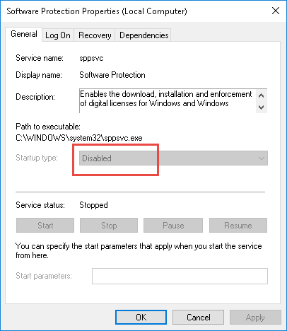 Scroll down and locate SPPSVC.exe in the list of services
Right-click on SPPSVC.exe and select Properties