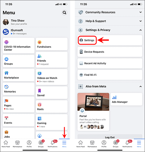Scroll down and tap on Apps or Application Manager.
Find and tap on Facebook.