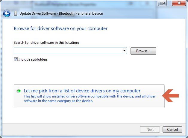 Select "Browse my computer for driver software"
Select "Let me pick from a list of device drivers on my computer"