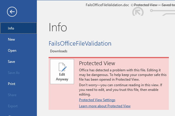 Select Protected View from the left sidebar.
Uncheck the boxes next to Enable Protected View for files originating from the internet, Enable Protected View for files located in potentially unsafe locations, and Enable Protected View for Outlook attachments.