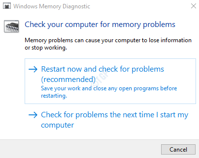 Select "Restart now and check for problems (recommended)".
Wait for the computer to restart and run the memory diagnostics tool.