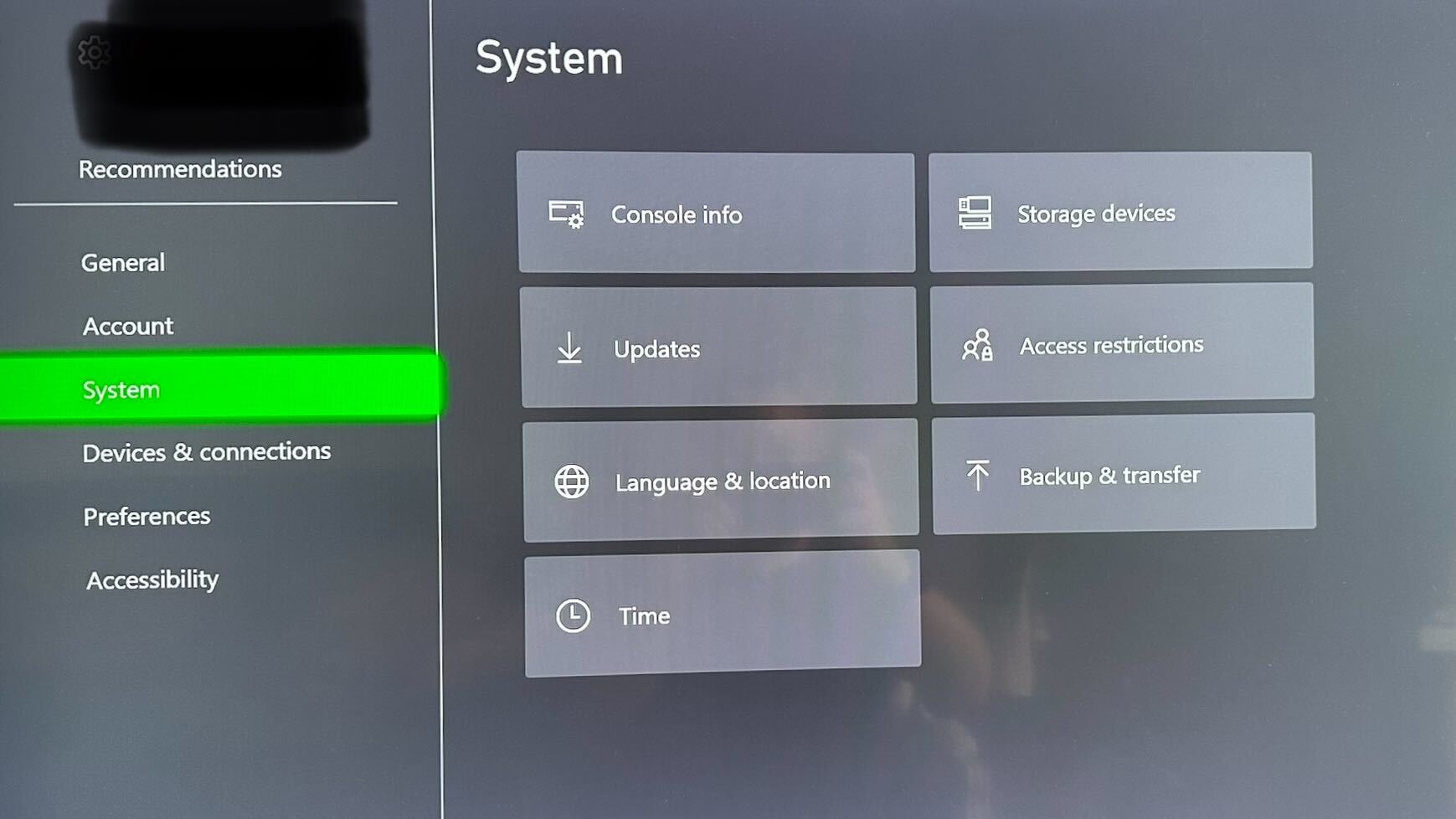 Select "Settings" and then go to "All Settings".
Select "System" and then choose "Console info".