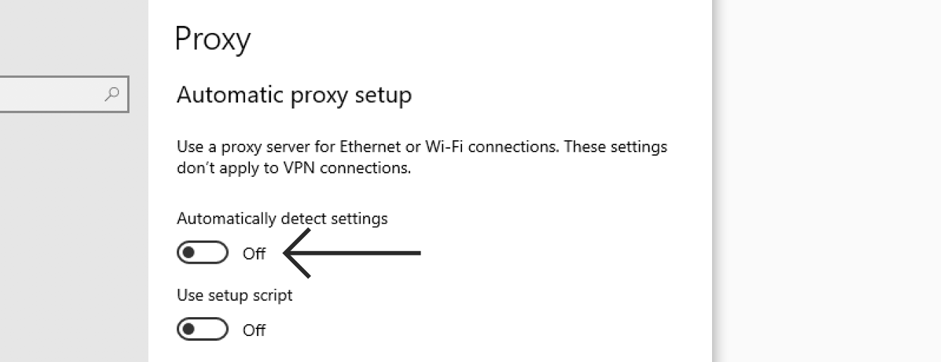 Select "VPN" or "Proxy."
Disable any VPN or Proxy connections.
