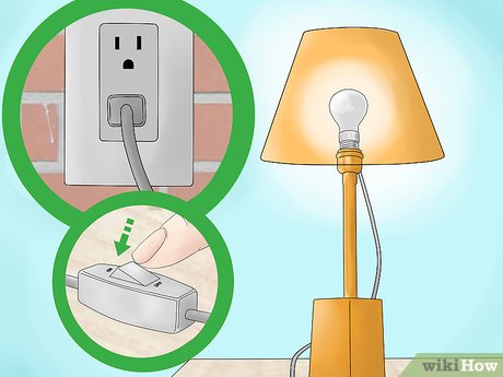 Turn off the light switch and unplug the lamp from the outlet.
Check the wiring connections inside the lamp for any loose connections.
