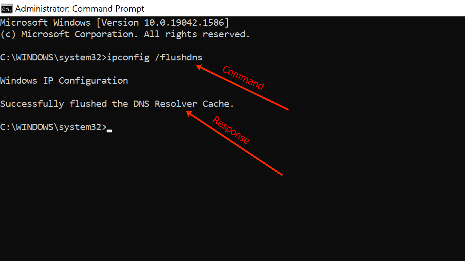 Type ipconfig /flushdns and press Enter.
Wait for the command to complete and then try to connect to the internet again.