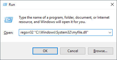 Type the following command and press Enter: <code>regsvr32 your_dll_file.dll</code>
Replace <code>your_dll_file.dll</code> with the name of the DLL file causing the error.