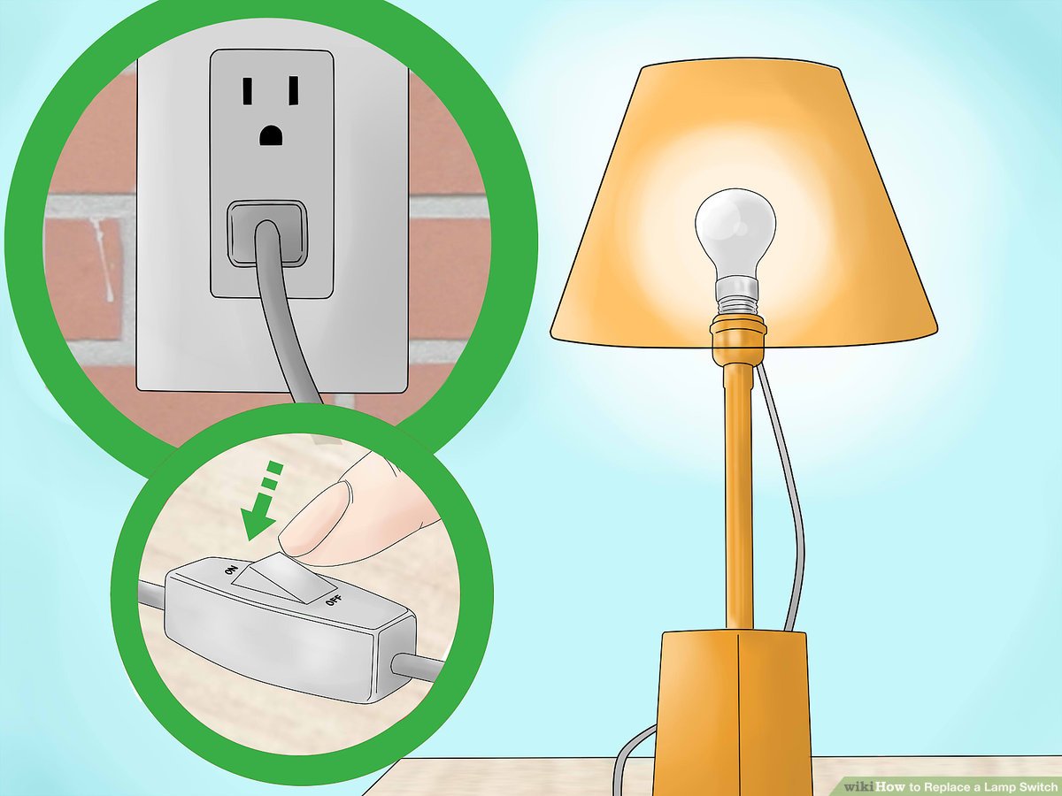 Unplug the lamp from the outlet and remove the bulb.
Check the wiring inside the lamp for any damage or loose connections.
