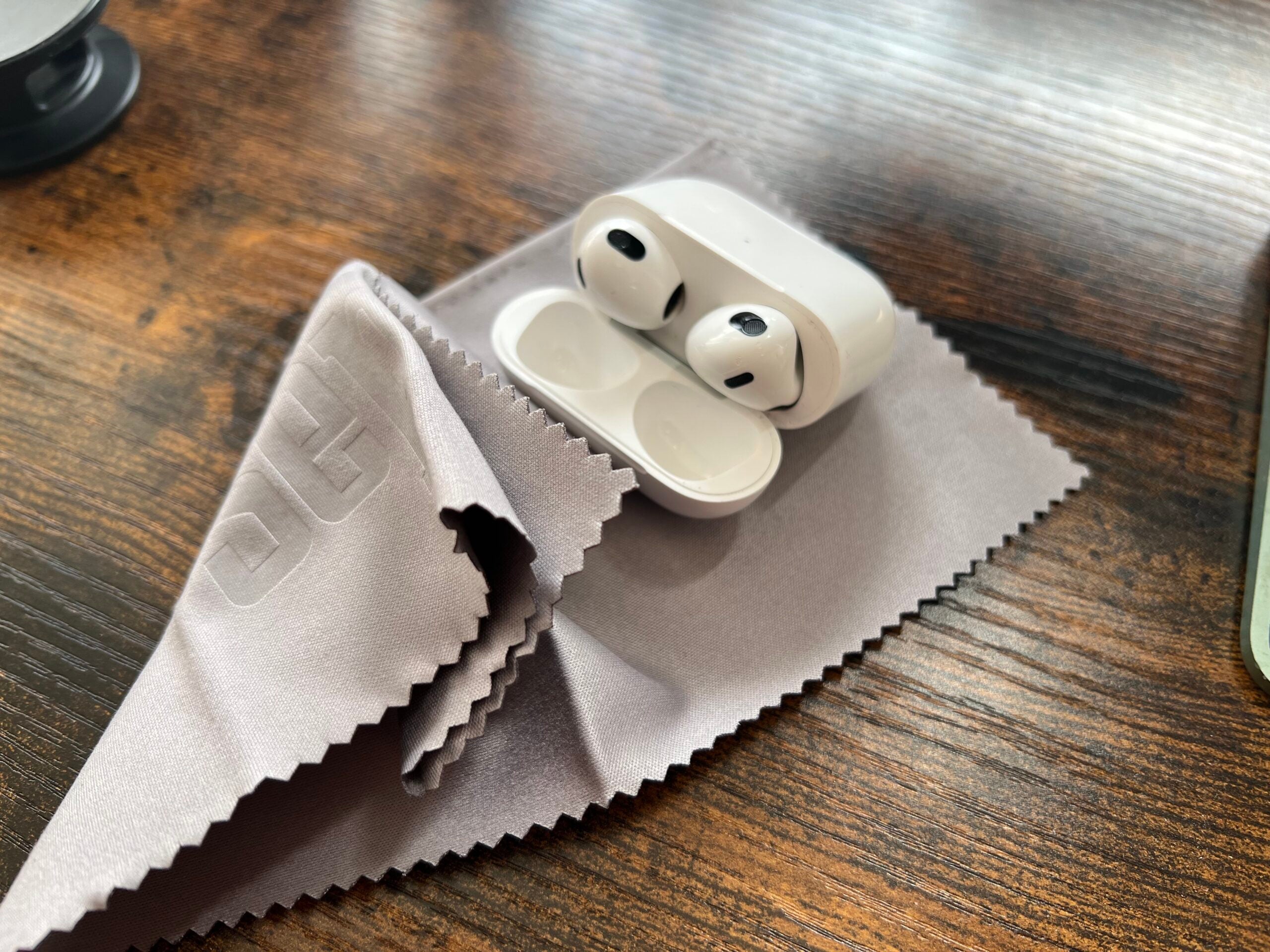 Use a soft, dry, lint-free cloth to clean your AirPods
Avoid using water or cleaning products