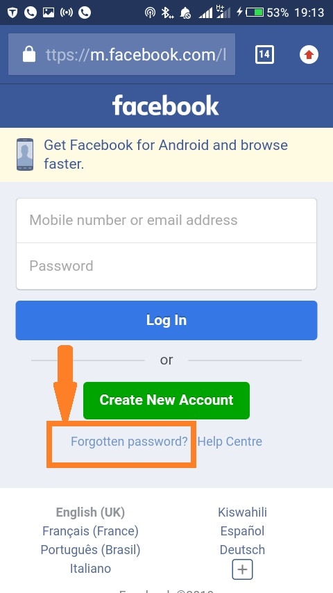 Visit the Facebook website on a computer or another device.
Click on Forgot Password? below the login form.