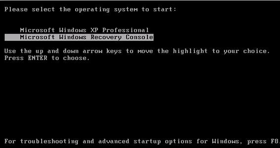 Windows XP boot menu